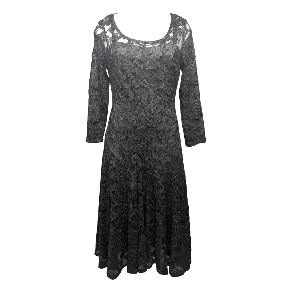 Vtg Chetta B Dress Womens 10 Black Sheer Lace Overlay Whimsigoth Y2K Formal Midi